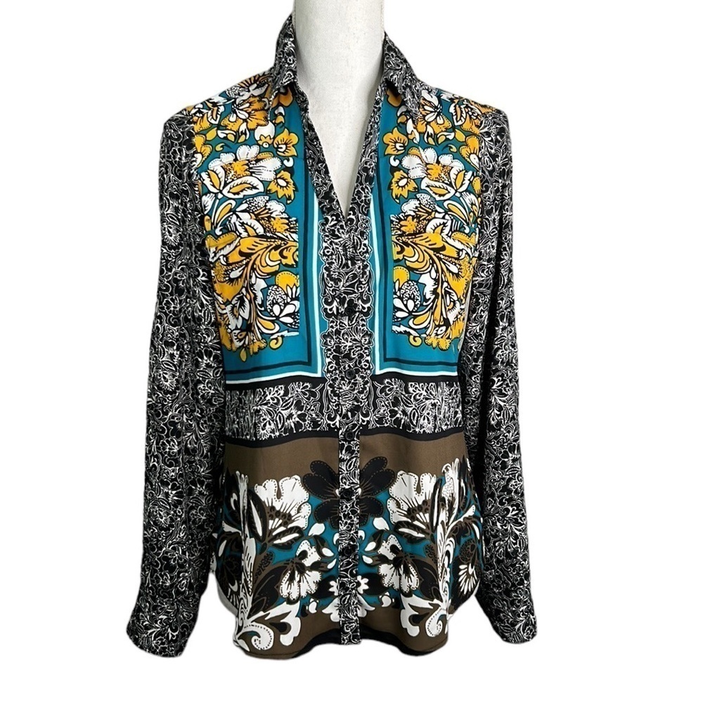 Express Floral Sheer Button Down Long Sleeve Top Size XS